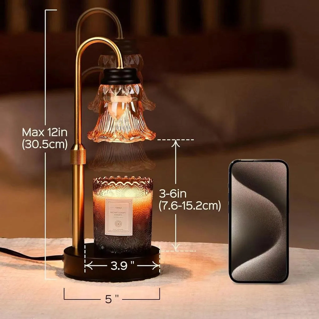 Lifting aromatherapy wax melting lamp with ceramic dish on bamboo stand