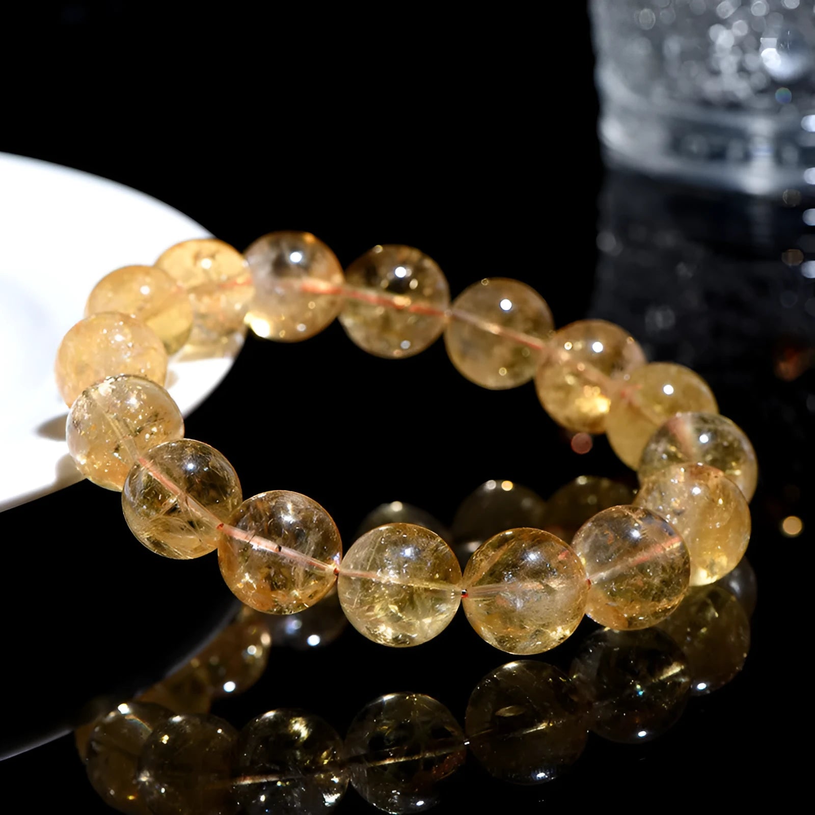 Natural yellow citrine bracelet with Asestelle beads in Brazilian yellow or violent yellow colour options.