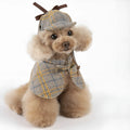 Camel coloured cotton pet cloak with adjustable hat shown in multiple sizes