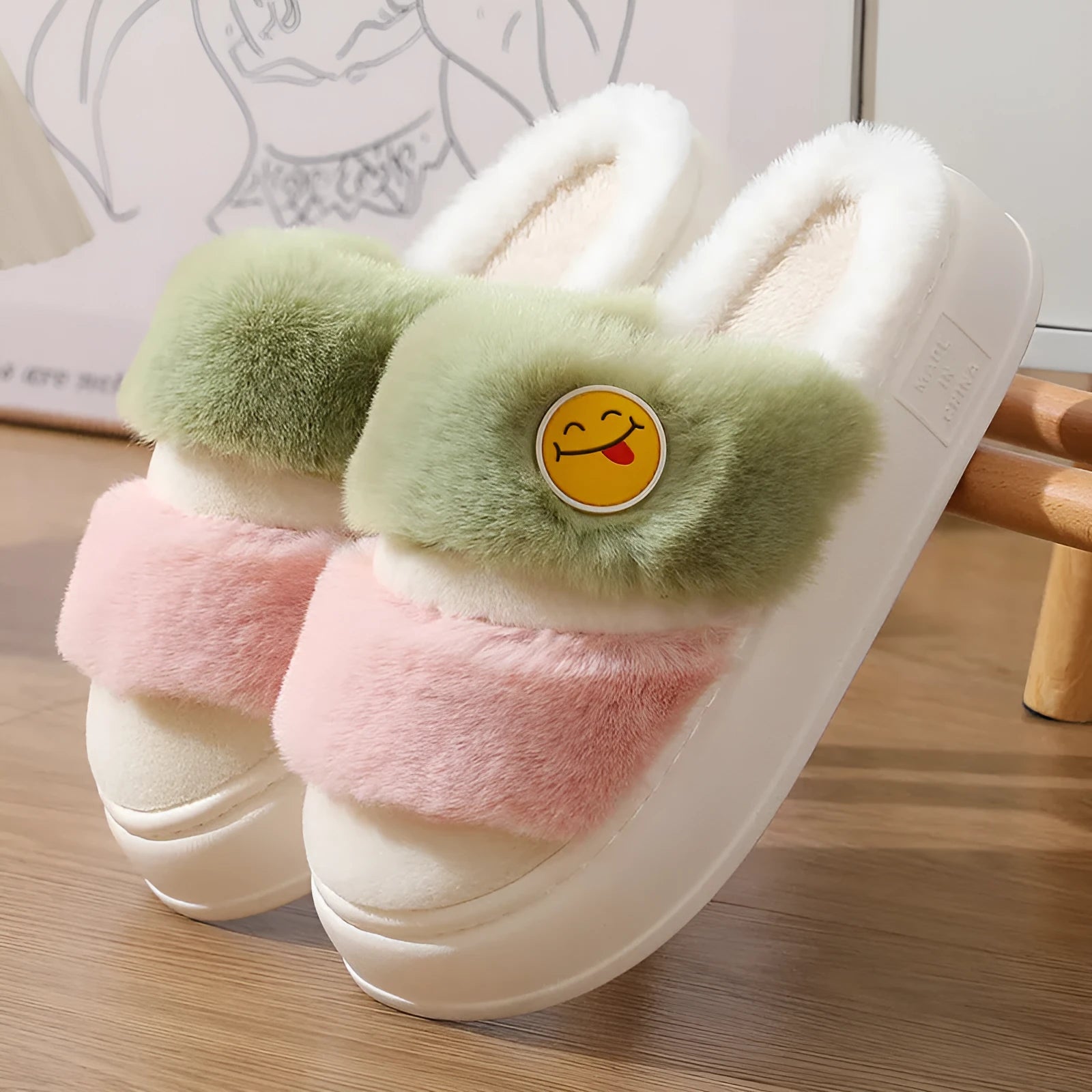 Thermal cotton slippers with cashmere lining in multiple colour combinations showing plush upper and functional sole