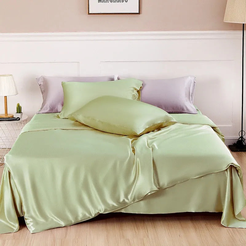 Silk duvet cover in bright brown colour showing double-sided plain weave construction