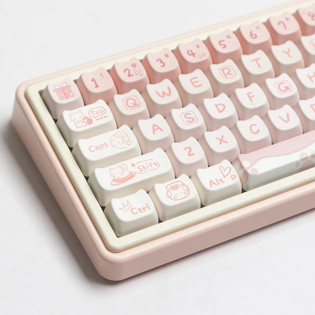 Complete PBT sublimation keycap set for mechanical keyboards showing 98+ keys with universal compatibility