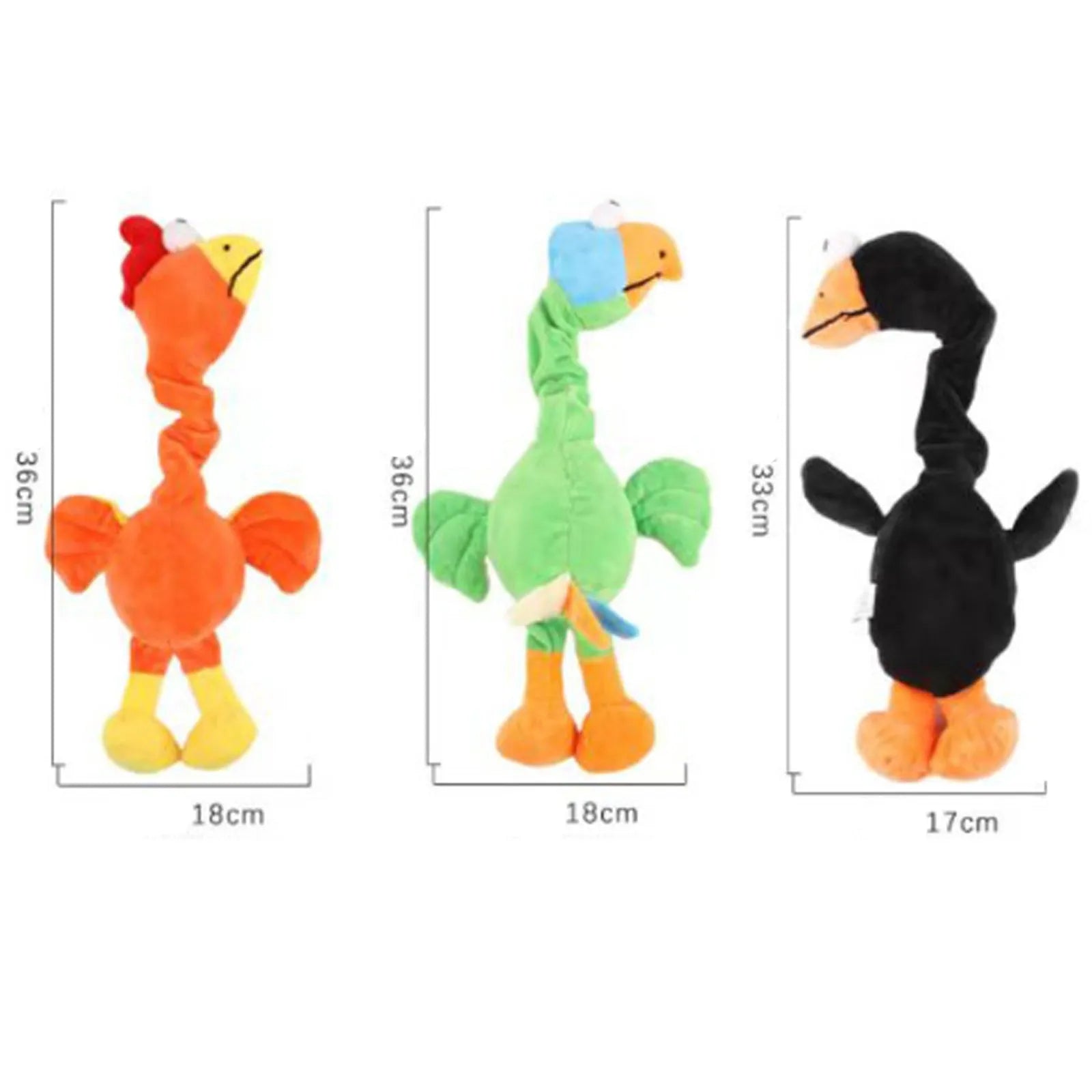 Screaming chicken sound dog toy in black, green, and orange colours with bite-resistant construction