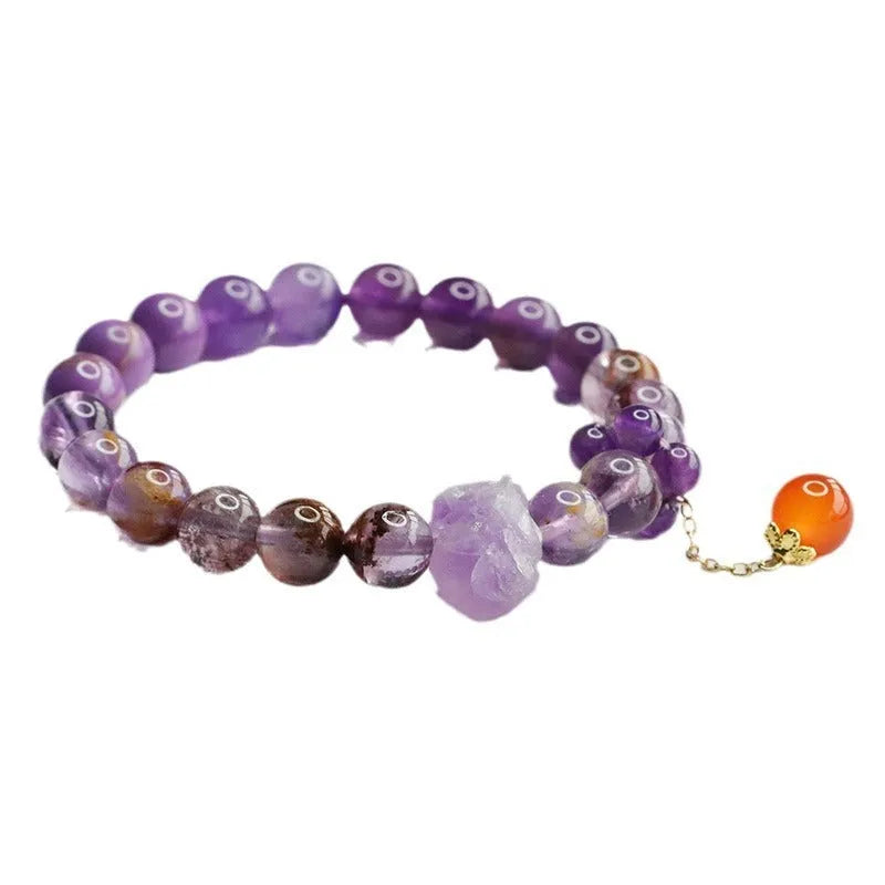 Natural nine purple amethyst and red agate crystal bracelet with Mori style design