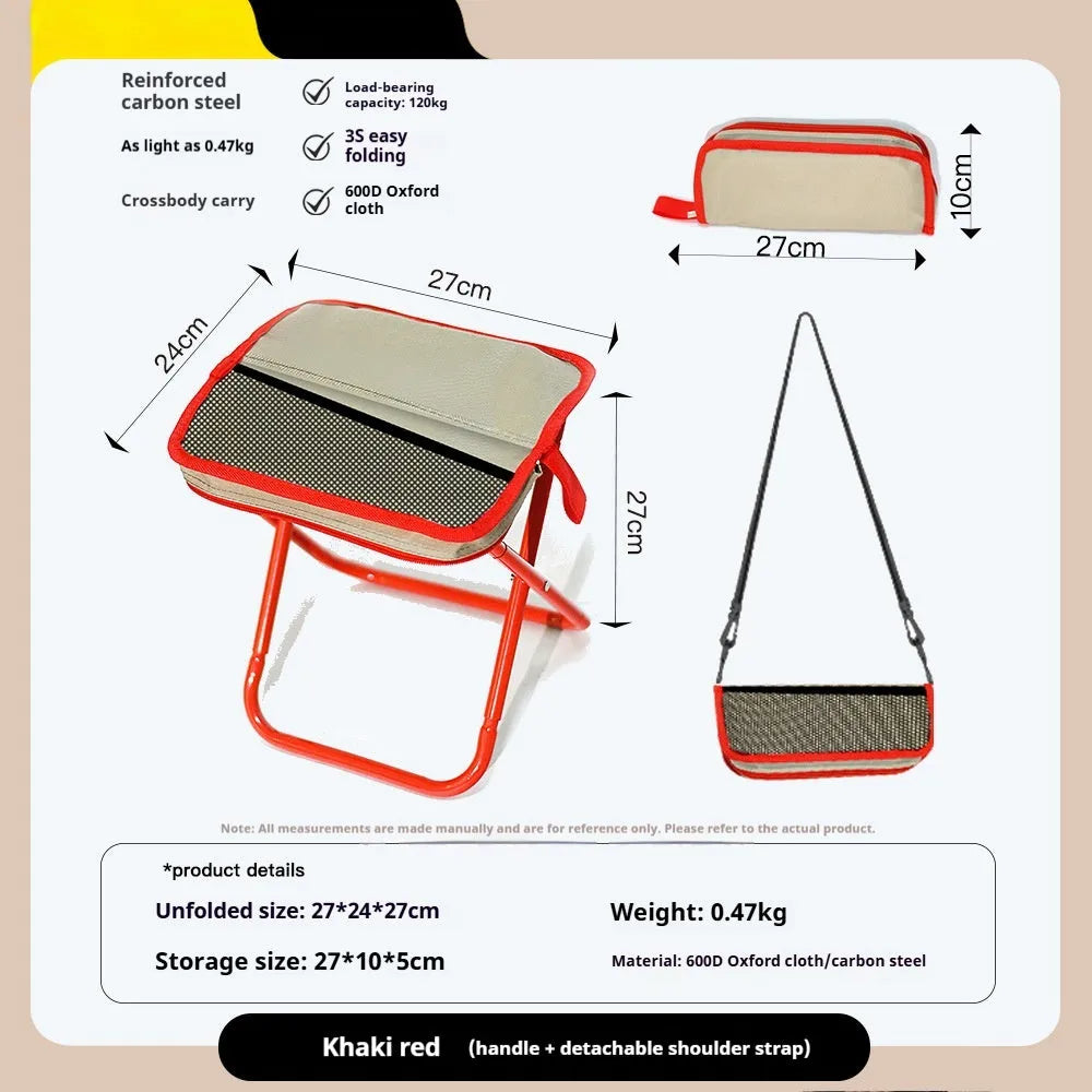 Foldable camp stool in pencil box design with Oxford cloth seat in multiple colour options