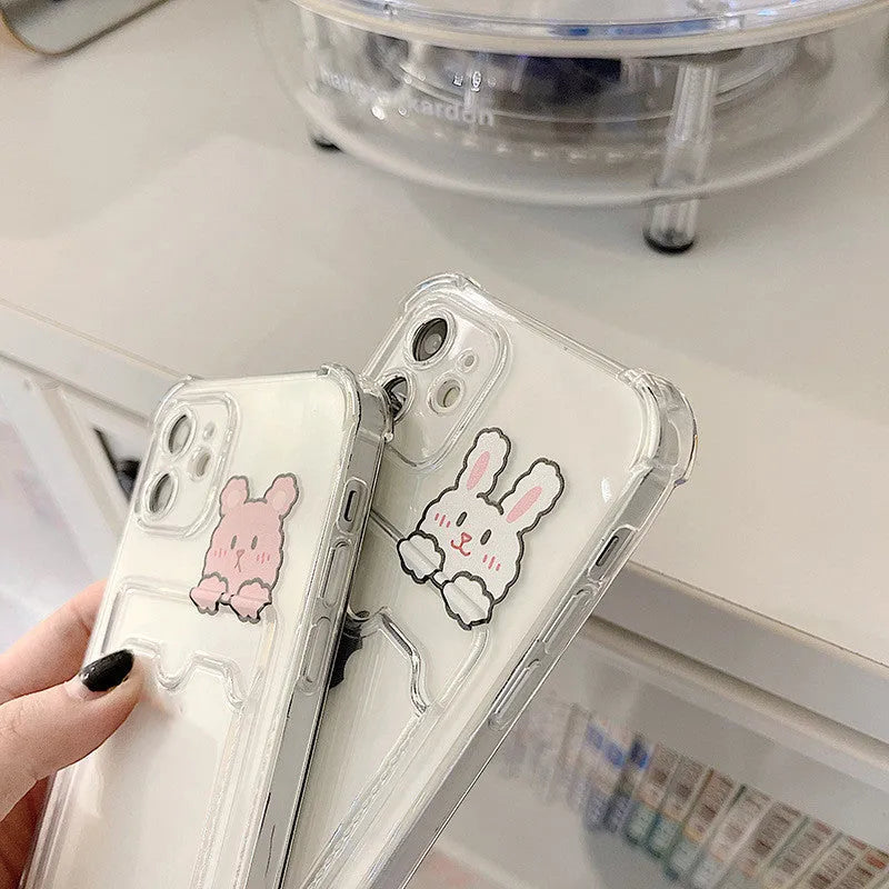 Transparent cartoon design TPU phone case with card holder for iPhone models