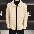 Men's khaki polo collar casual jacket with side seam pockets