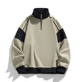 Men's black hooded corduroy sweater with drop shoulders and rabbit fur fabric on a hanger.