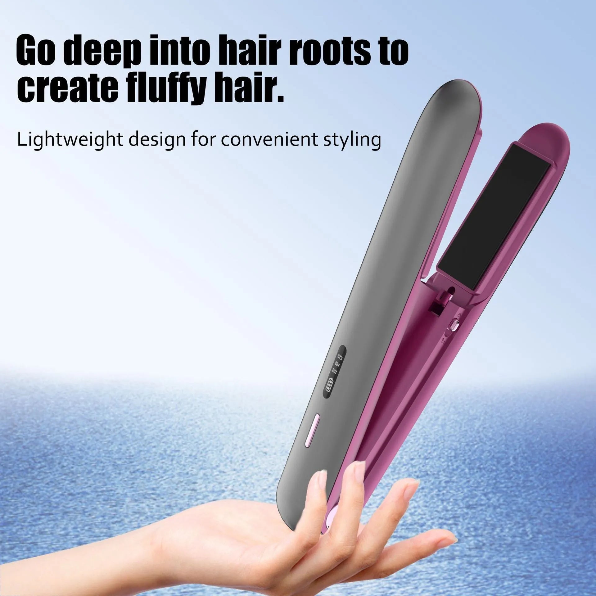 Moon shadow grey wireless hair straightener with ceramic plates for curling and straightening