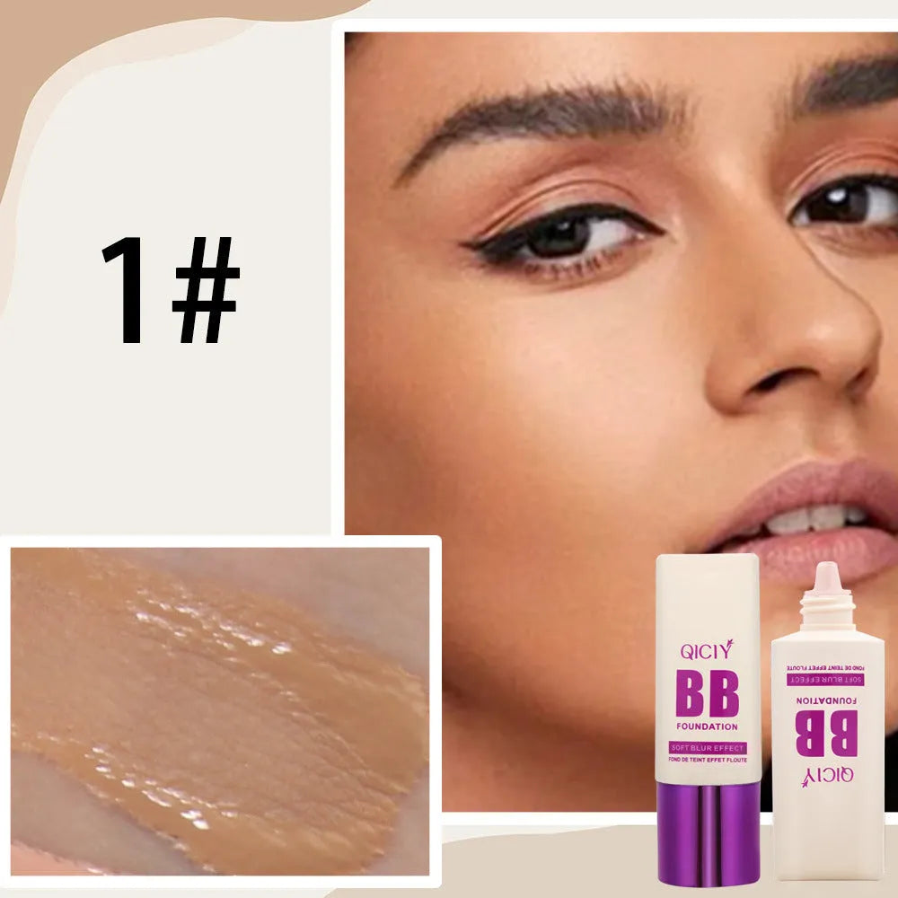 Feeding bottle containing liquid foundation BB cream concealer in one of ten available shades.