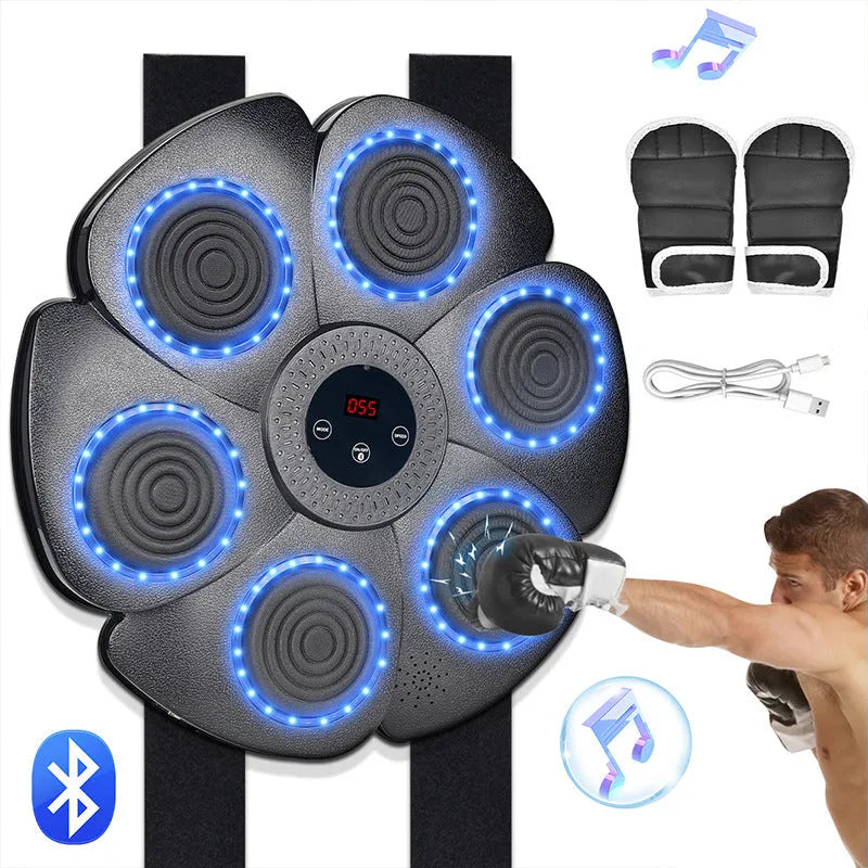 Black smart music boxing wall target with Bluetooth lights and half finger glove for teenage indoor training