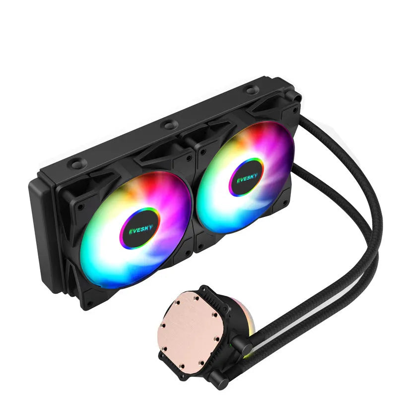CPU radiator with RGB lighting effects in aluminium construction for gaming PC cooling