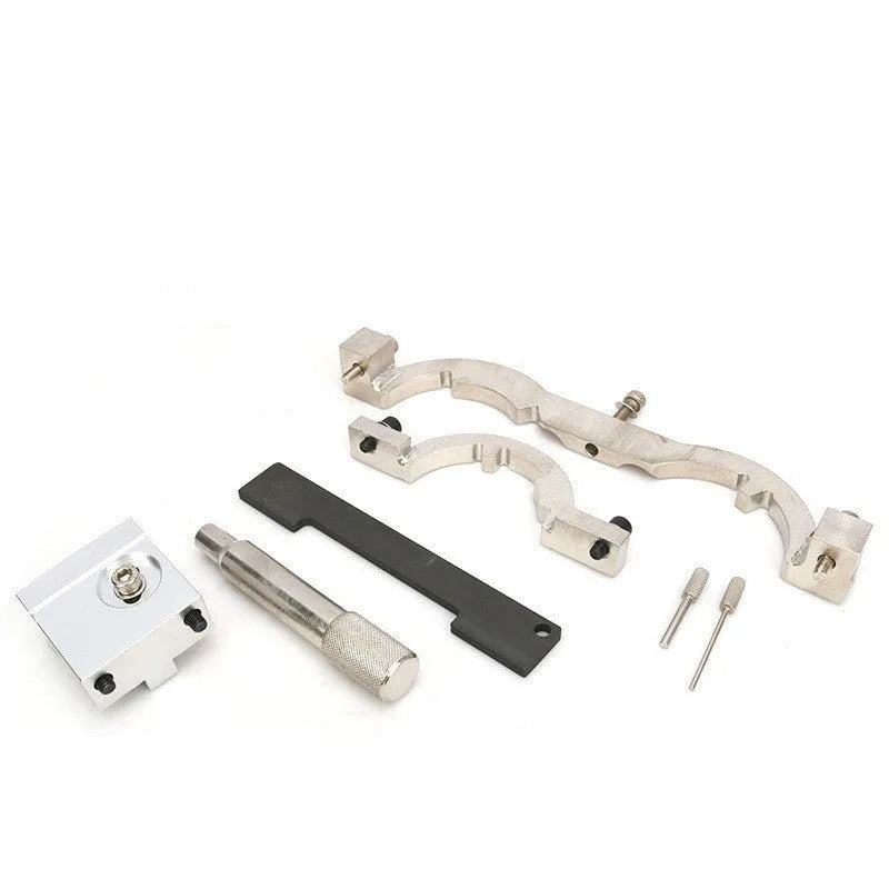 Red chrome-vanadium steel timing tool kit for Opel 1.4 LUJ engine on a workshop bench.