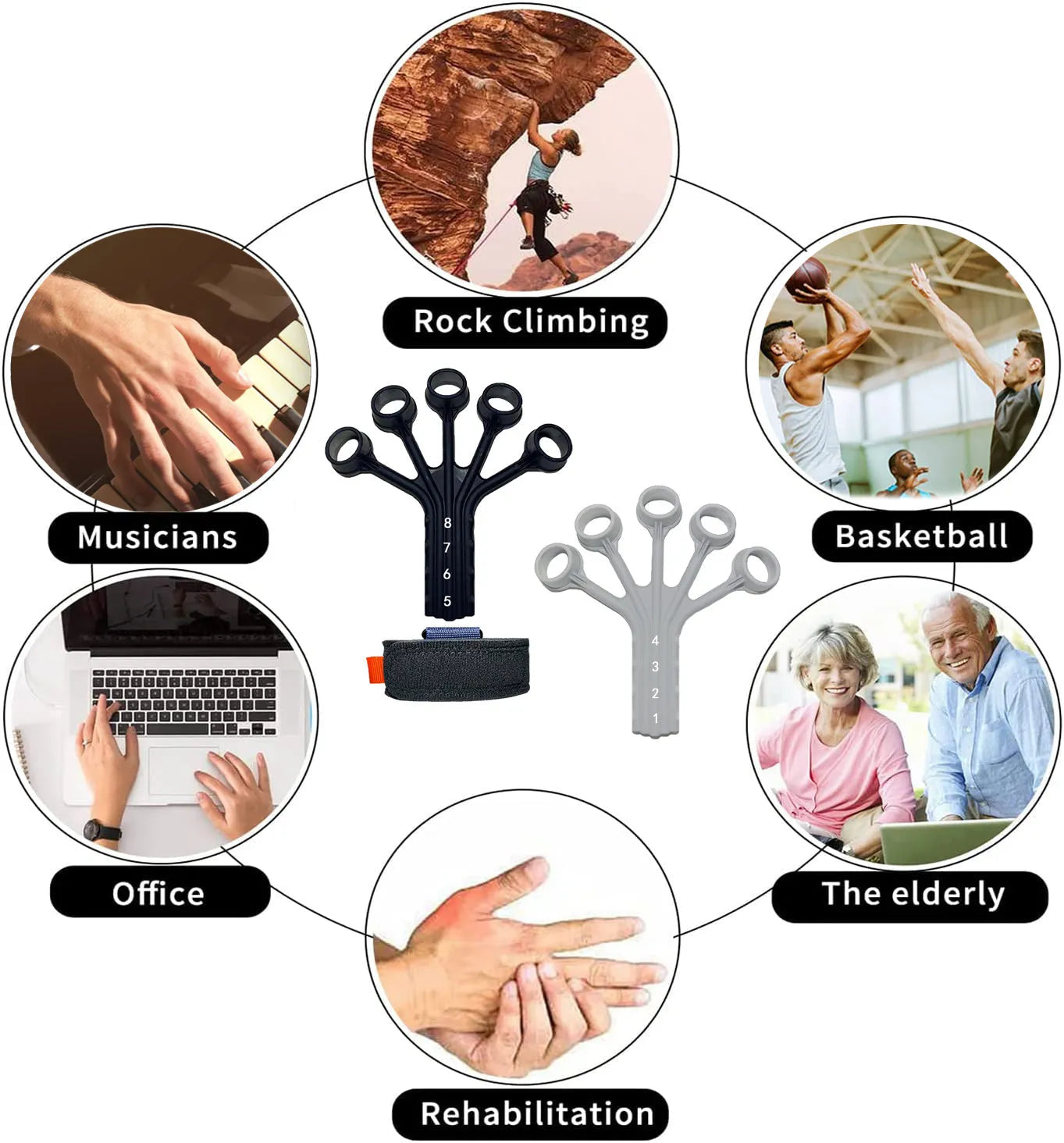 Silicone finger flexion extension trainer with adjusting belt for hand rehabilitation