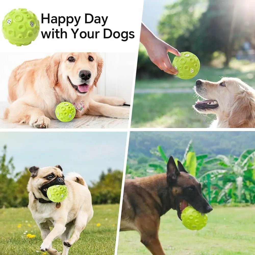Colourful dog chew ball with textured surface and two-layer rubber construction for aggressive chewers