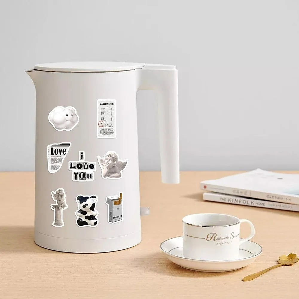 61-piece black and white PVC waterproof stickers for laptops and coffee cup painting