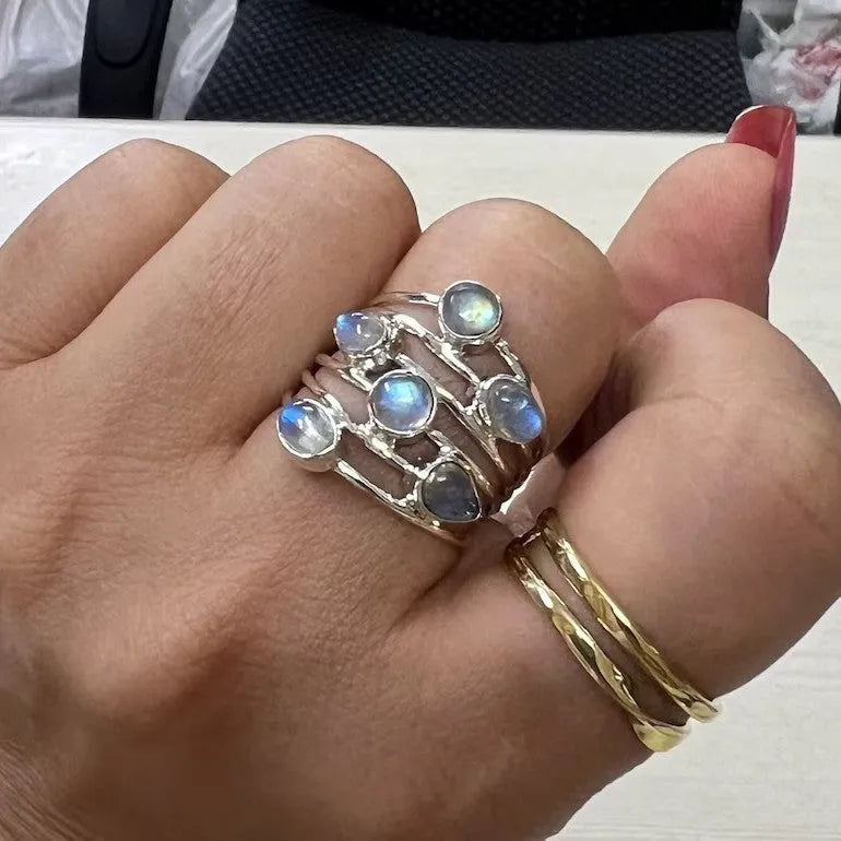 Silver irregular wide band zinc alloy ring for women on finger