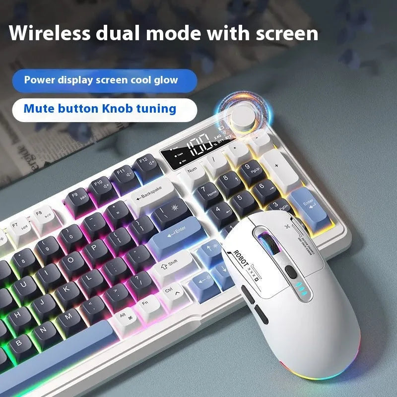 Wireless mechanical keyboard and mouse combo in blue-white colour option with USB-C cable