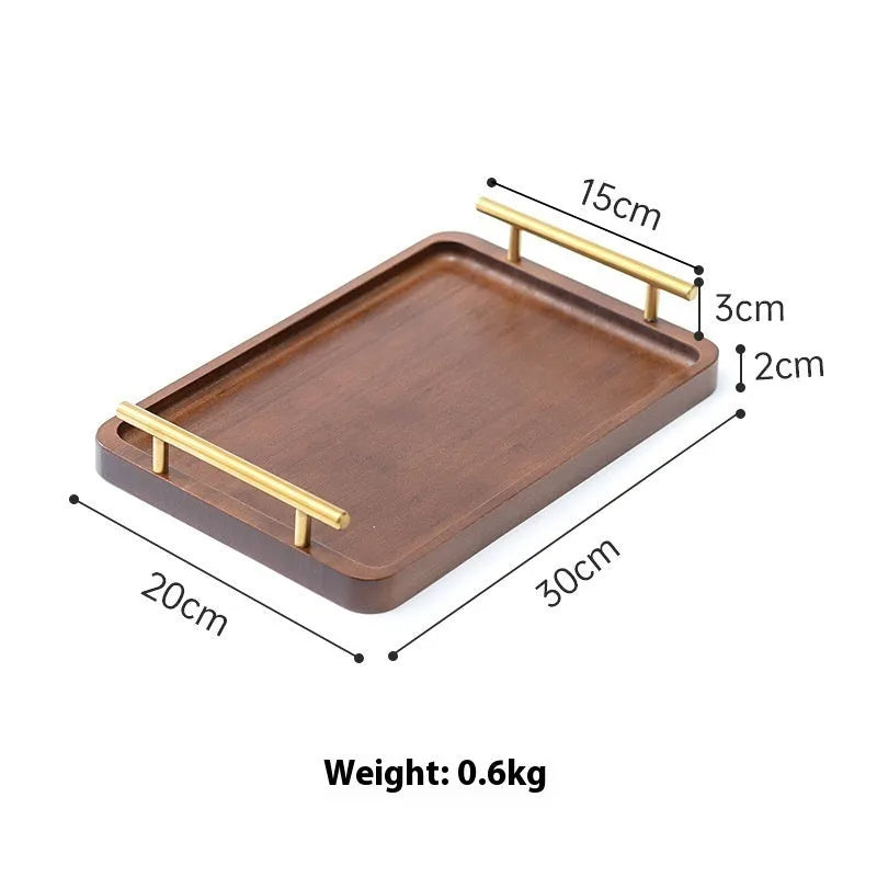 Square bamboo serving tray with brown handle in pastoral style for commercial hospitality use