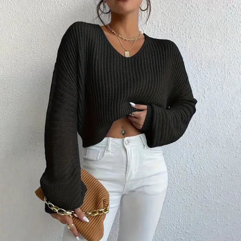 Women's solid colour long sleeve polyester pullover top in loose casual fit