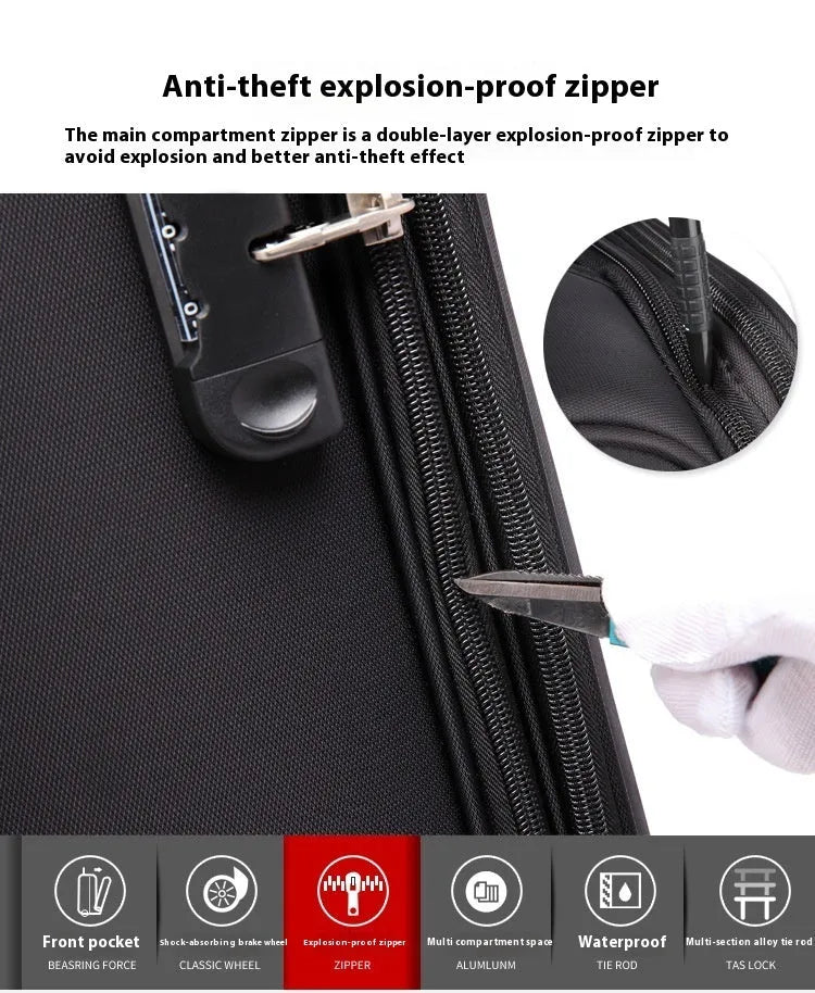 18-inch black Oxford cloth business suitcase with telescopic handle and universal wheels