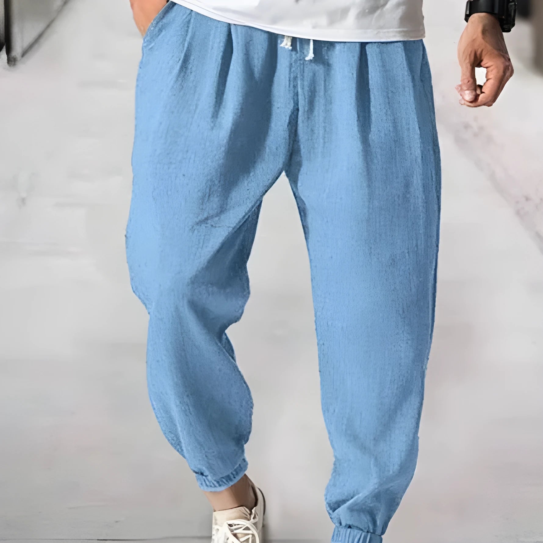Men's casual loose-fit cotton summer pants with ankle band in various colours and sizes