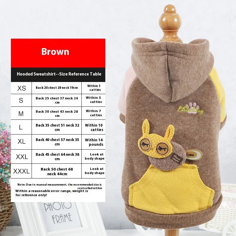 Brown cotton pet sweatshirt for dogs and cats, shown in size M.
