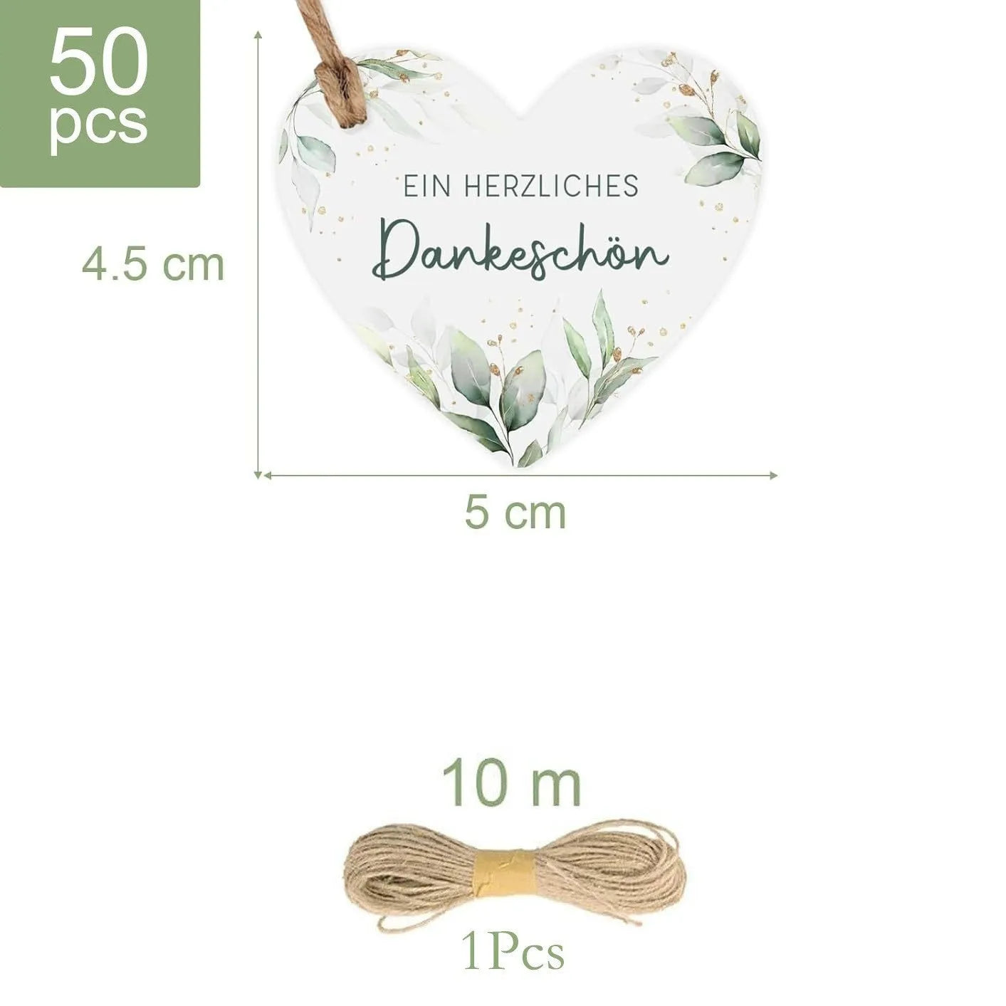 Fifty heart-shaped paper gift tags with floral design, shown in two colour style options.