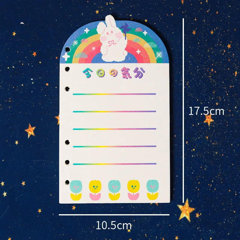 A6 size loose-leaf coil notebook with heart-themed bear design, showing coil binding and 6-hole edge.