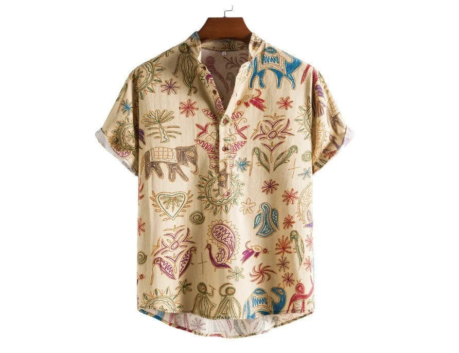 Loose fit plus size men's cardigan shirt with 3D digital colour matching print and four-way stretch fabric in size 5XL