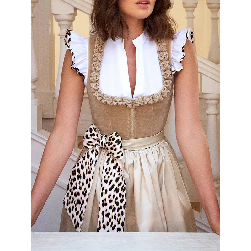 German Oktoberfest women's dress in khaki colour with traditional Bavarian styling