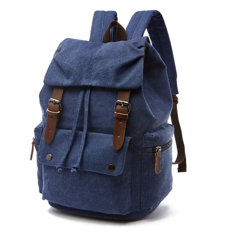 Canvas travel backpack in khaki with airpillow straps and sewing line detailing