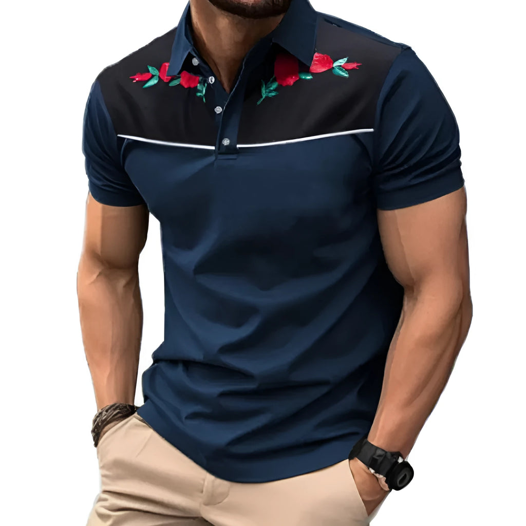 Men's short sleeve mesh polo shirt with zipper decoration detail on front, shown in picture colour.