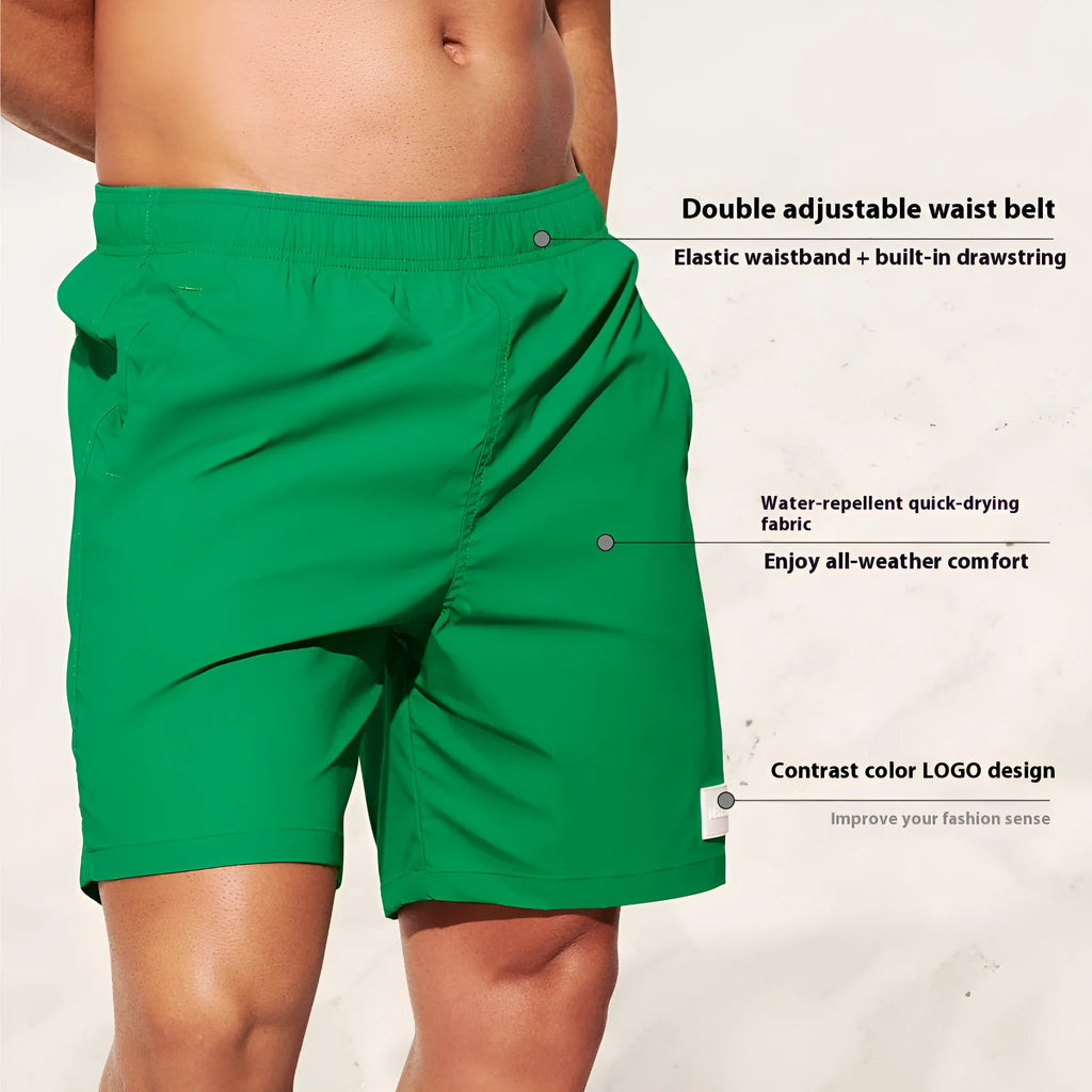 Men's solid colour quick-drying nylon sports shorts on a size chart