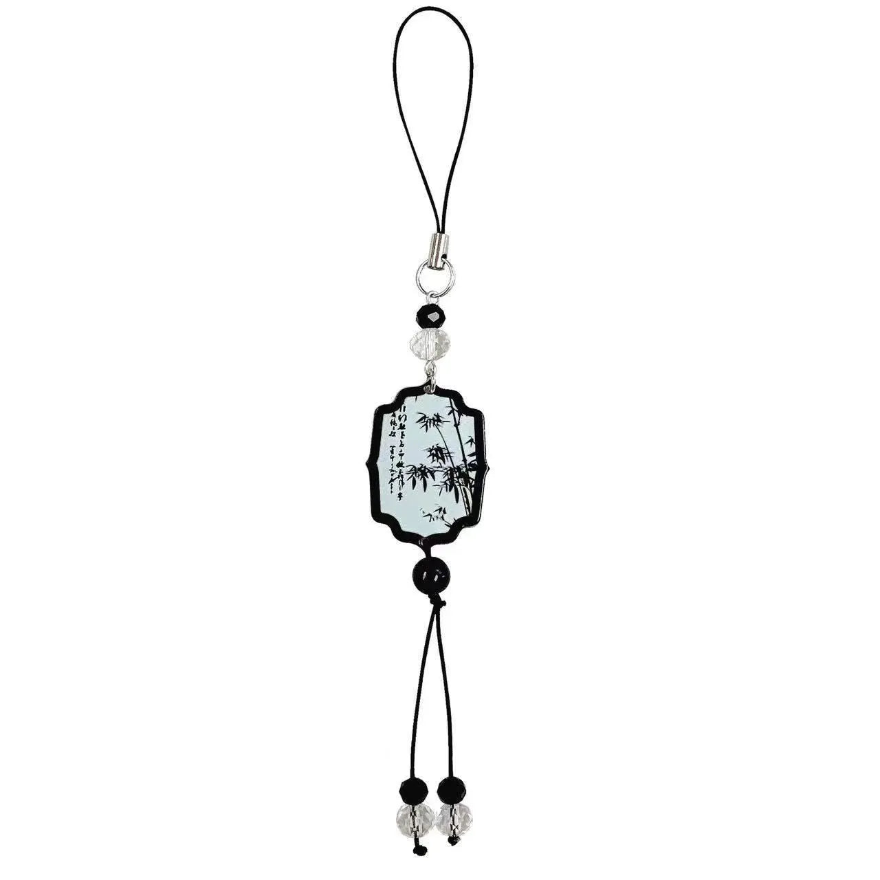 Guofeng Chinese style bead pendant keychain with plants and flowers pattern.