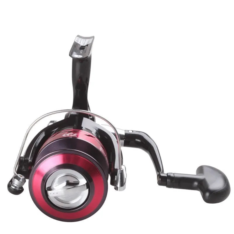SWEEPFIRE 2B CS alloy spinning fishing reel on display with multiple series options