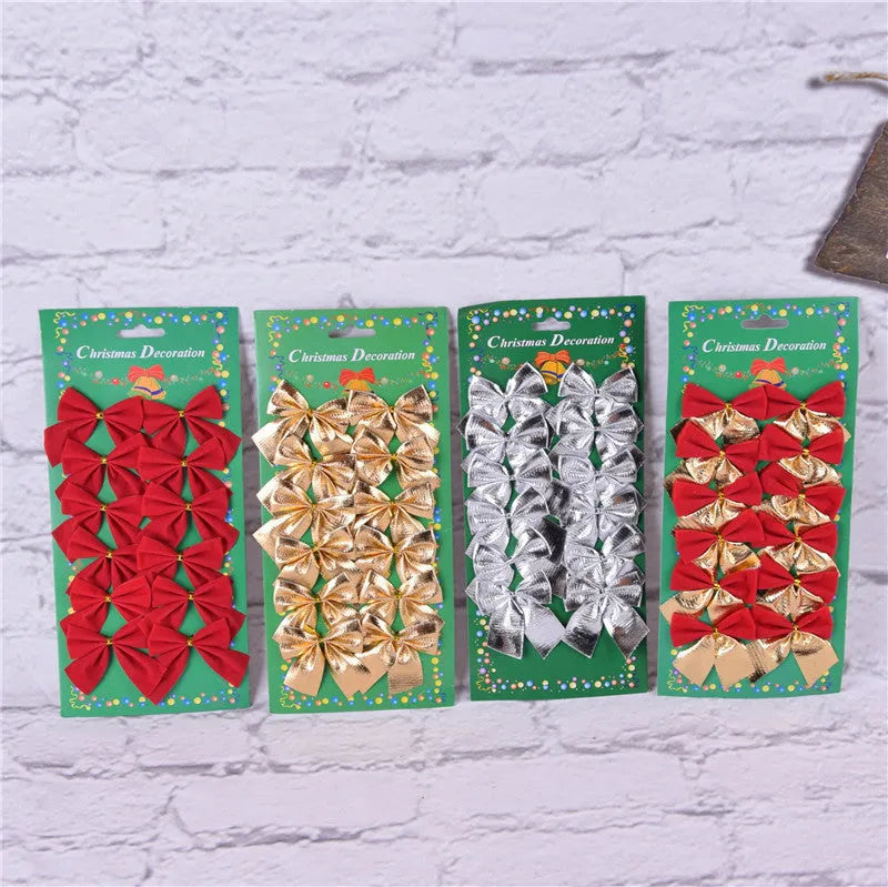 Red, gold, silver, and red gold 5cm polyester Christmas decoration bows for tree ornaments and gifts.
