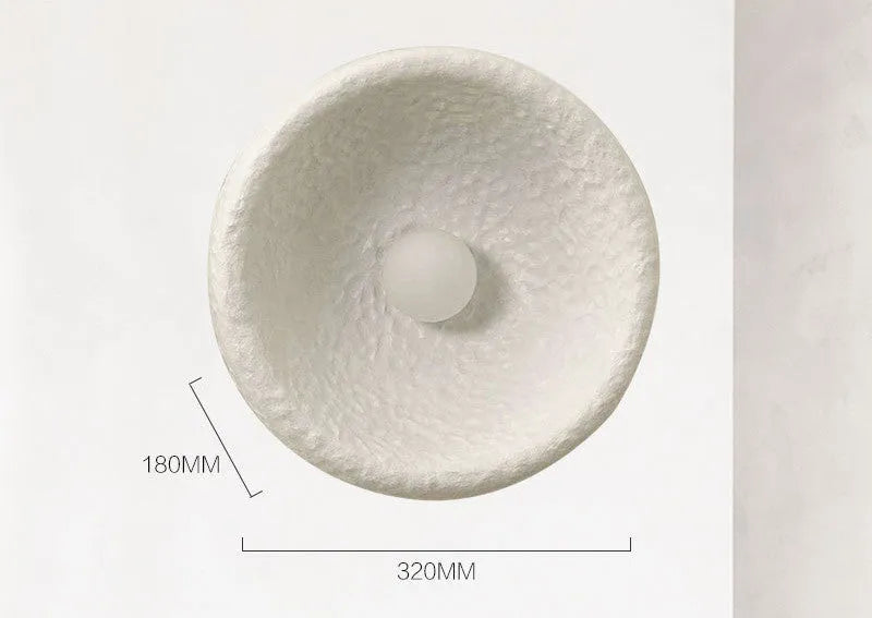 Japanese minimalist resin wall lamp shown in 20cm, 26cm, and 32cm diameter sizes