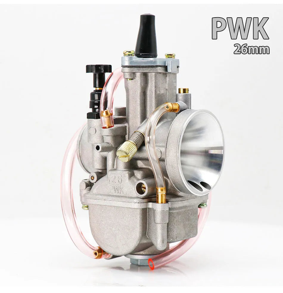 PWK sandblasted motorcycle carburetor modification accessory in seven sizes from 21mm to 34mm.