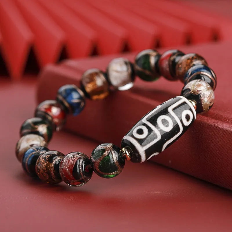 Handmade Chinese-style coloured glaze bracelet with five-colour snake lucky beads in auspicious patterns.