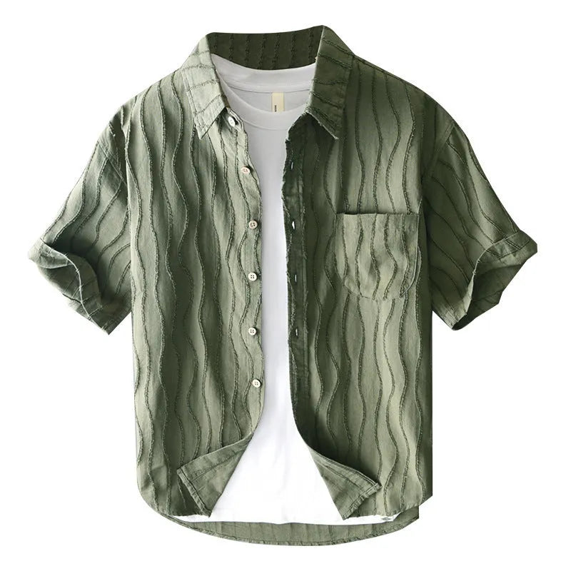 Men's pure cotton casual short sleeve shirt in Japanese fresh loose fit style