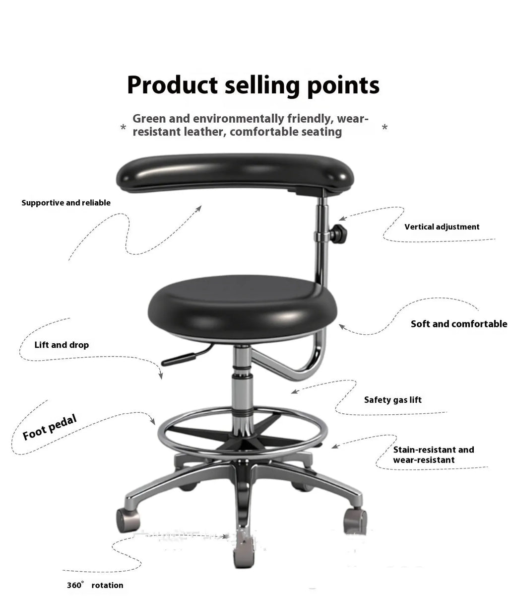 Black leather dental examination chair with electric lift mechanism for dental hospitals