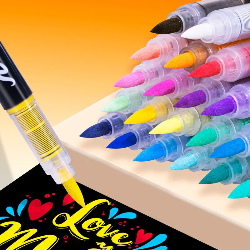Set of straight liquid acrylic marker pens with soft felt tips in multiple colours