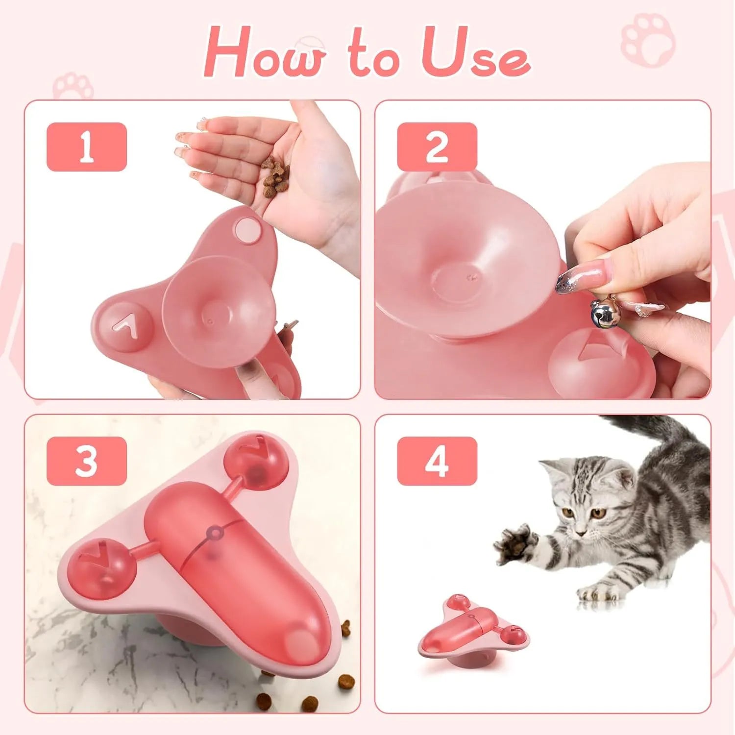 Interactive pet puzzle feeder toy with bell, catnip and blue snack cabin for cats, dogs and bunnies