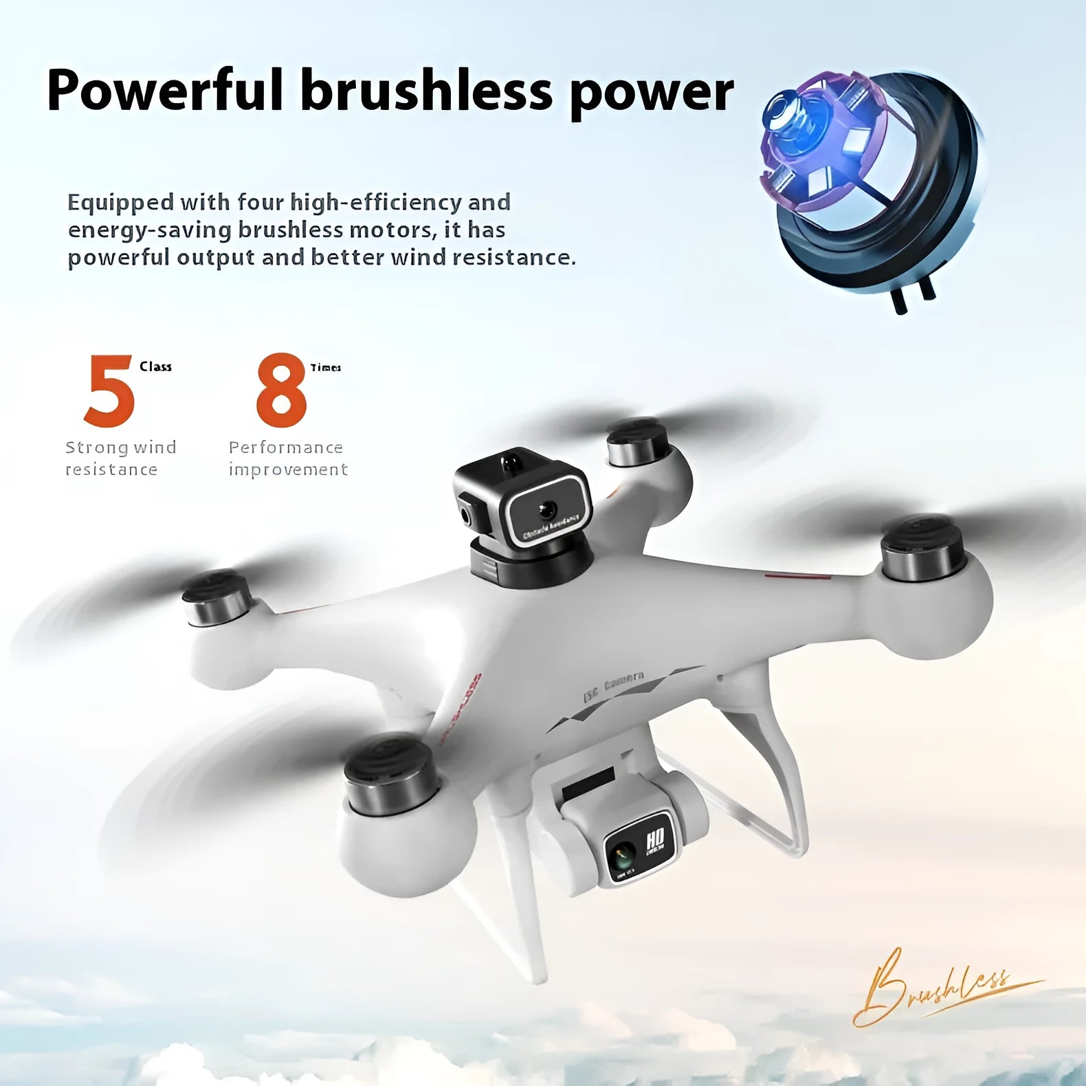 Black HD brushless UAV drone with four-side obstacle avoidance and camera, remote control transmitter beside it
