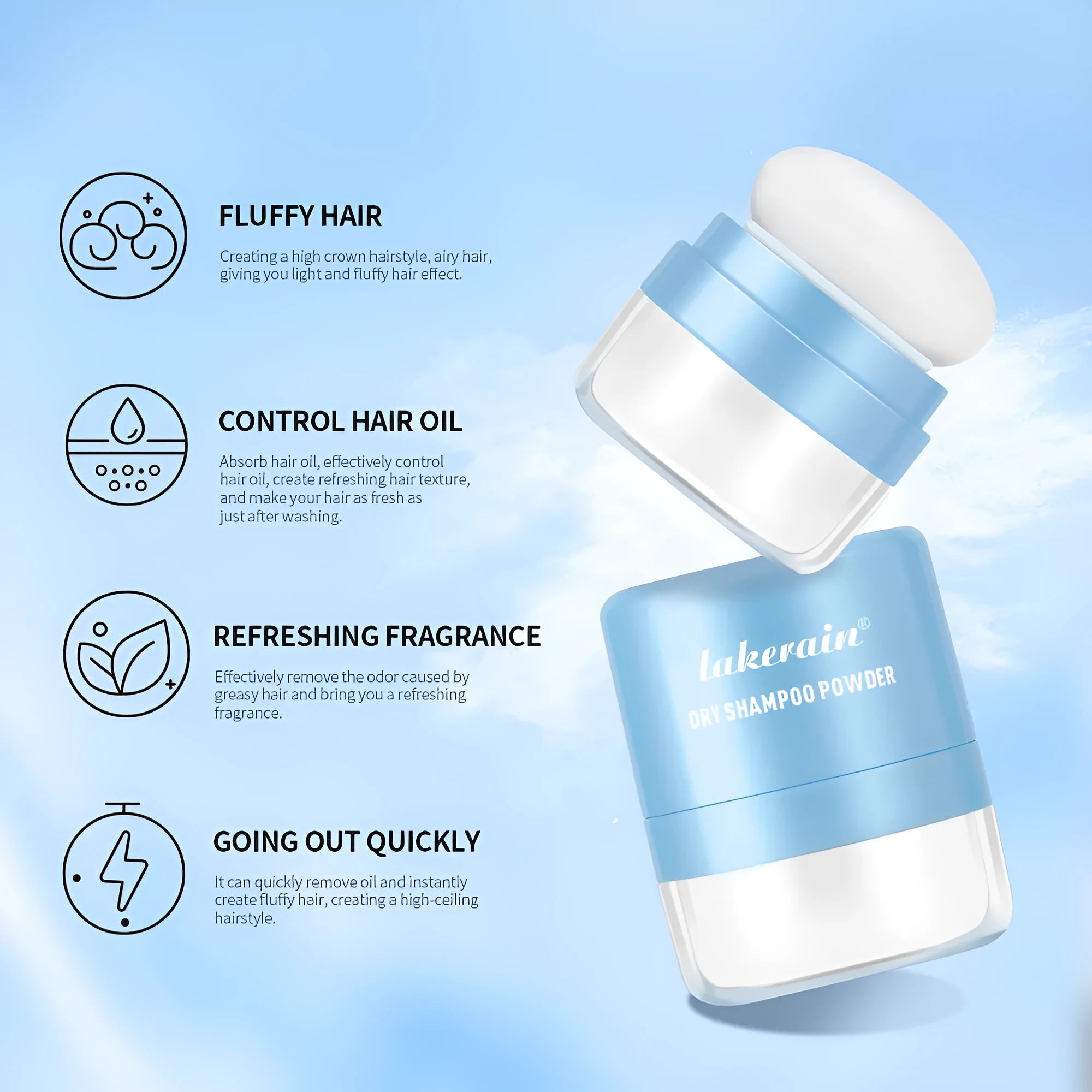 Single-use packet of 5g dry shampoo powder for hair and bangs.