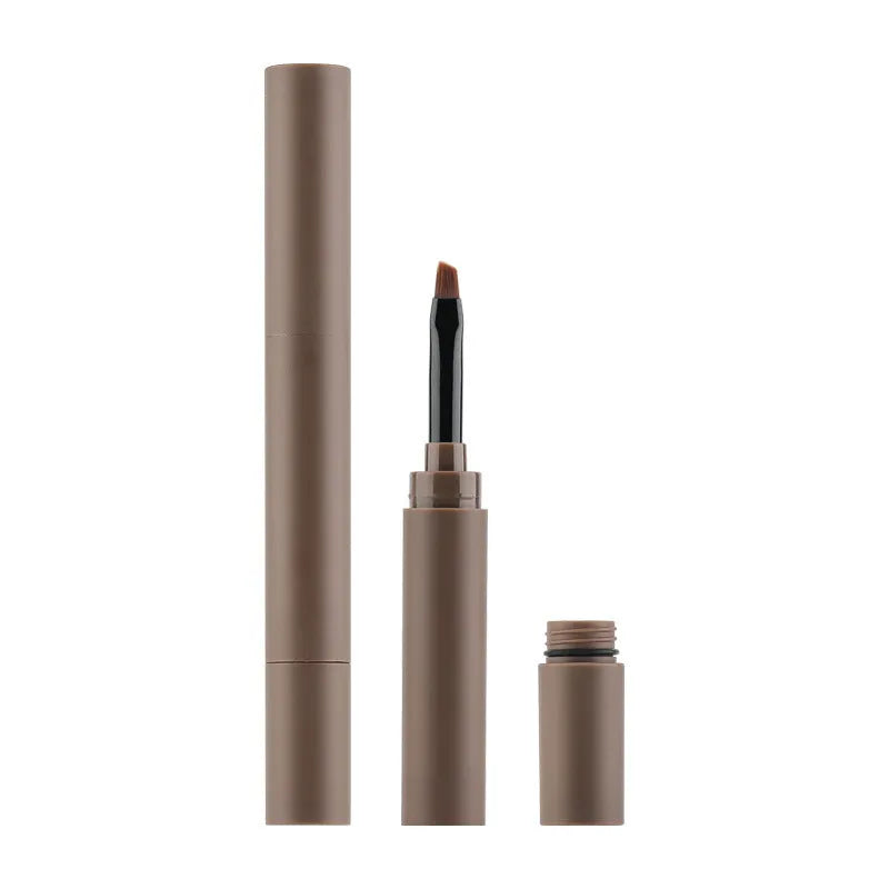 Double-headed eyebrow cream in five shades including reddish brown, brown, light brown, dark brown, and black