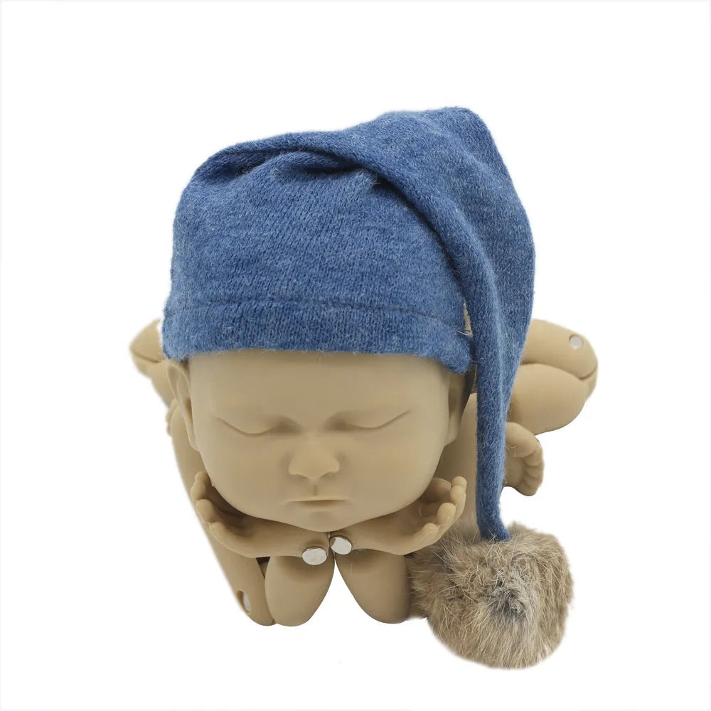 Hand-woven yarn baby photography hat in white with conical crown