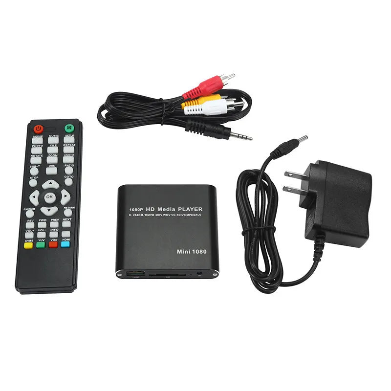 Blue and black 1080P Full HD media player with compact metal housing