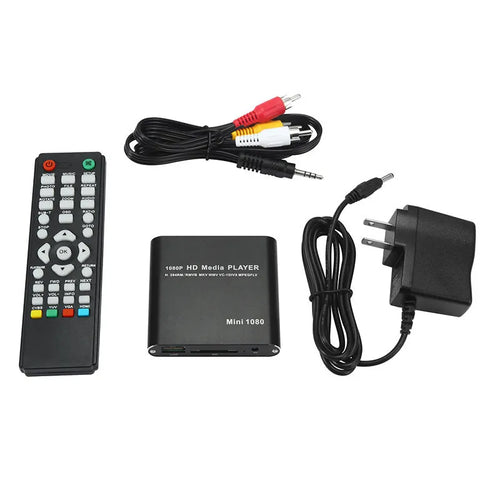Blue and black 1080P Full HD media player with compact metal housing